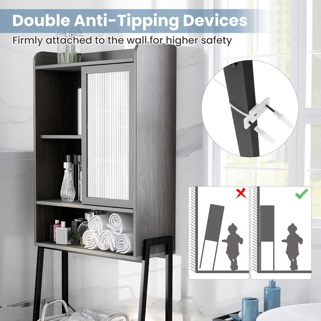 Over The Toilet Storage Cabinet with Sliding Door, Freestanding Bathroom Organizer V889695