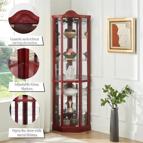 Henf 69.6" Lighted Glass Corner Curio Cabinet with Adjustable Shelves F77011