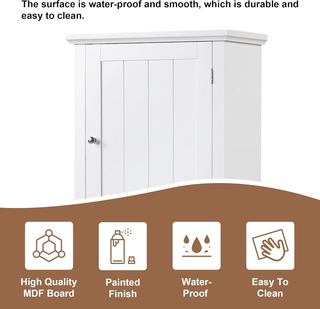 DofFo Tall Linen Bathroom Storage Cabinet with 2 Doors and 1 Drawer, White H558024