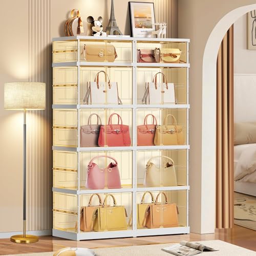 6-Tier Foldable Shoe Rack for Closet Entryway, Stackable Clear Storage Boxes D83091