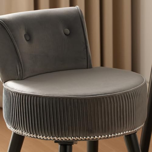 Velvet Vanity Stool Chair with Back for Women Girls Kids (Grey) M4147