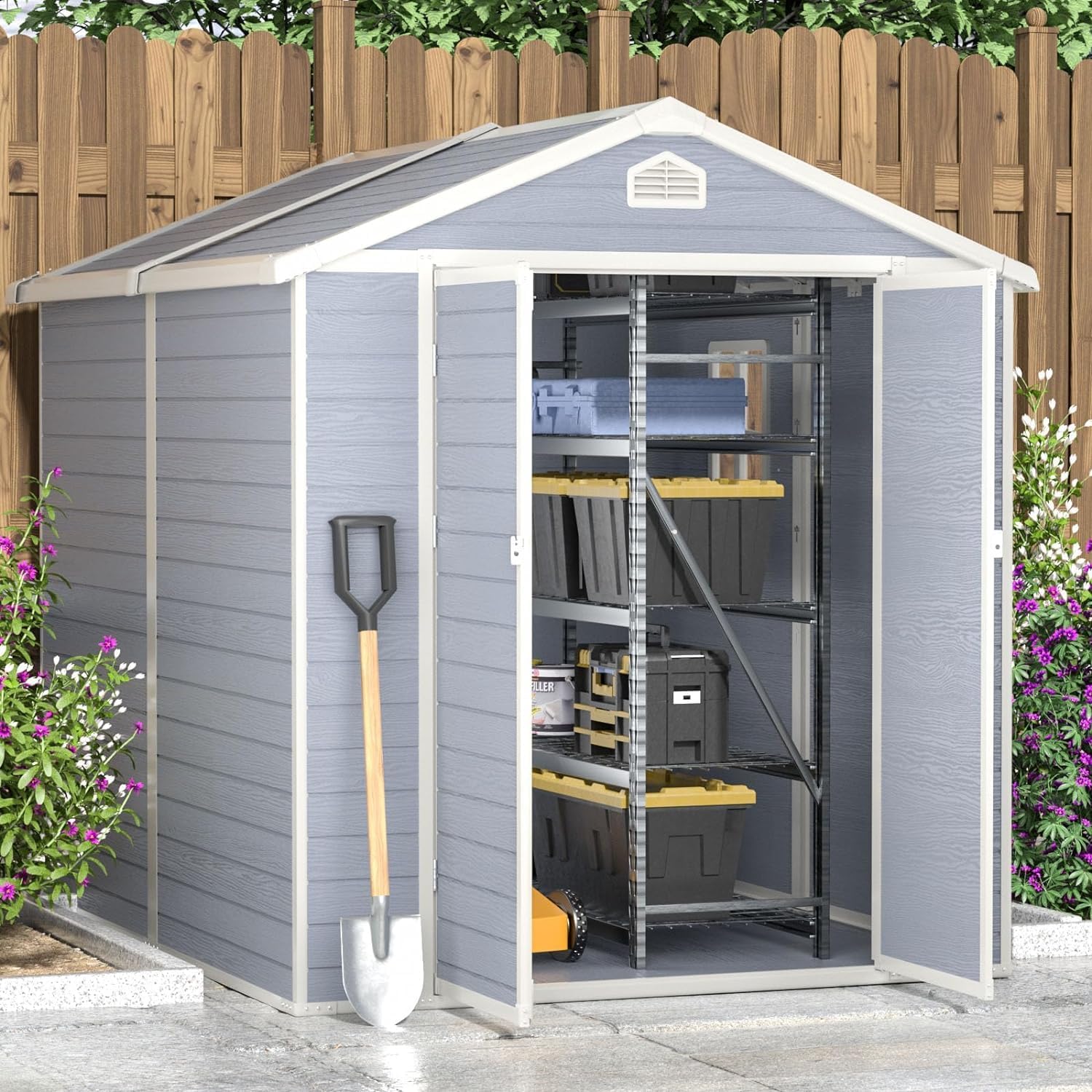 Aoxun 6'x8' Resin Outdoor Storage Shed for Backyard, Gray J1146