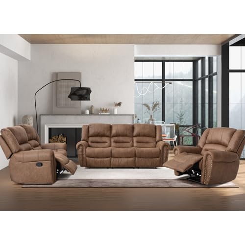 CANMOV Manual Recliner Sofa Set 2 Pieces Living Room Furniture Nut Brown B218538
