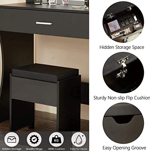 Makeup Vanity Desk with Mirror and 12 Lights, White with Charging Station I719