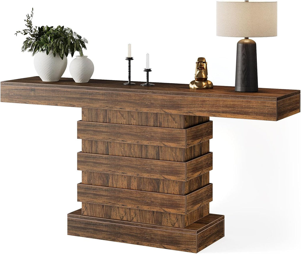63-Inch Farmhouse Narrow Console Table for Entryway, Living Room, Rustic Brown B8699