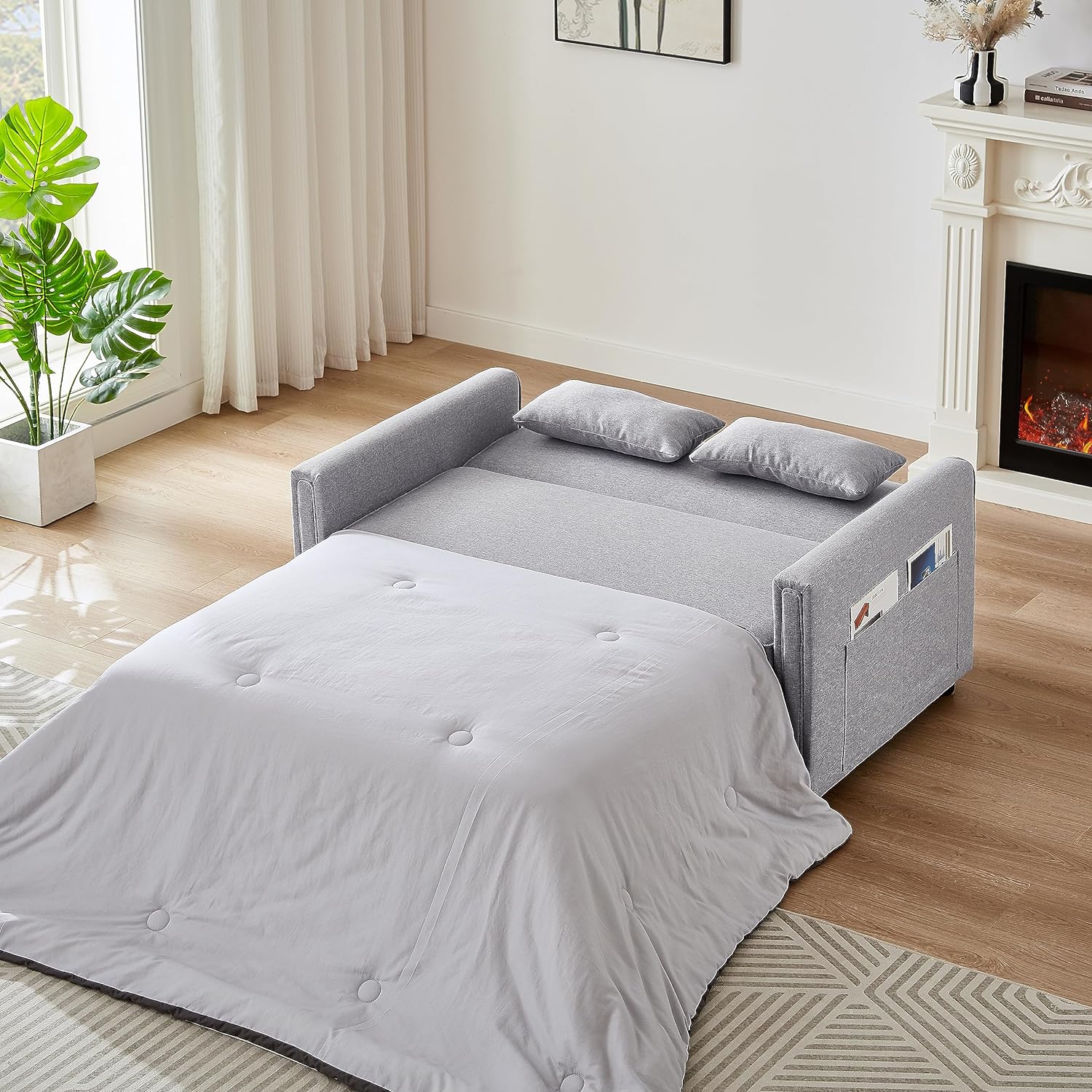 Modern 54" Pull Out Sleep Sofa Bed with Adjustable Backrest and 2 Lumbar Pillows C34954