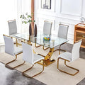 63" Glass Dining Table for 6-8, Large Rectangular Dining Room Table, Luxury Kitchen Dining Table with Tempered Glass Top and Special-Shaped Pedestal Base, Glass Table for Kitchen Dining Meeting Room