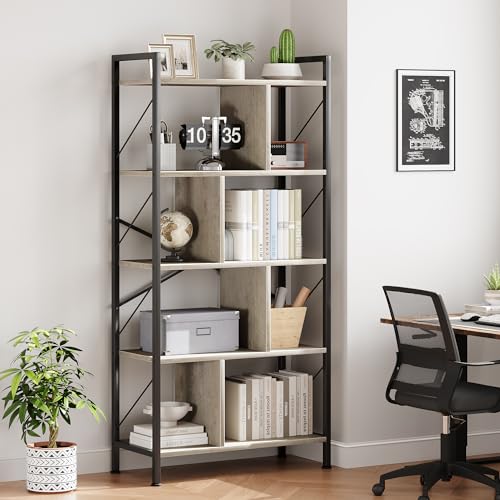 IDEALHOUSE 5 Tier Bookshelf with Storage, 61 Inch Tall, Rustic Brown Y901