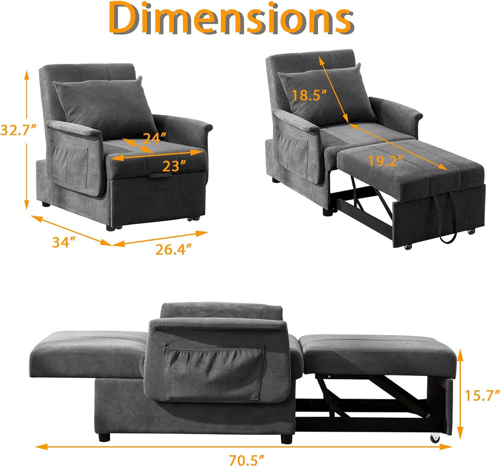 BINGTOO 3 in 1 Folding Sofa Bed Chair with Ottoman Q4673