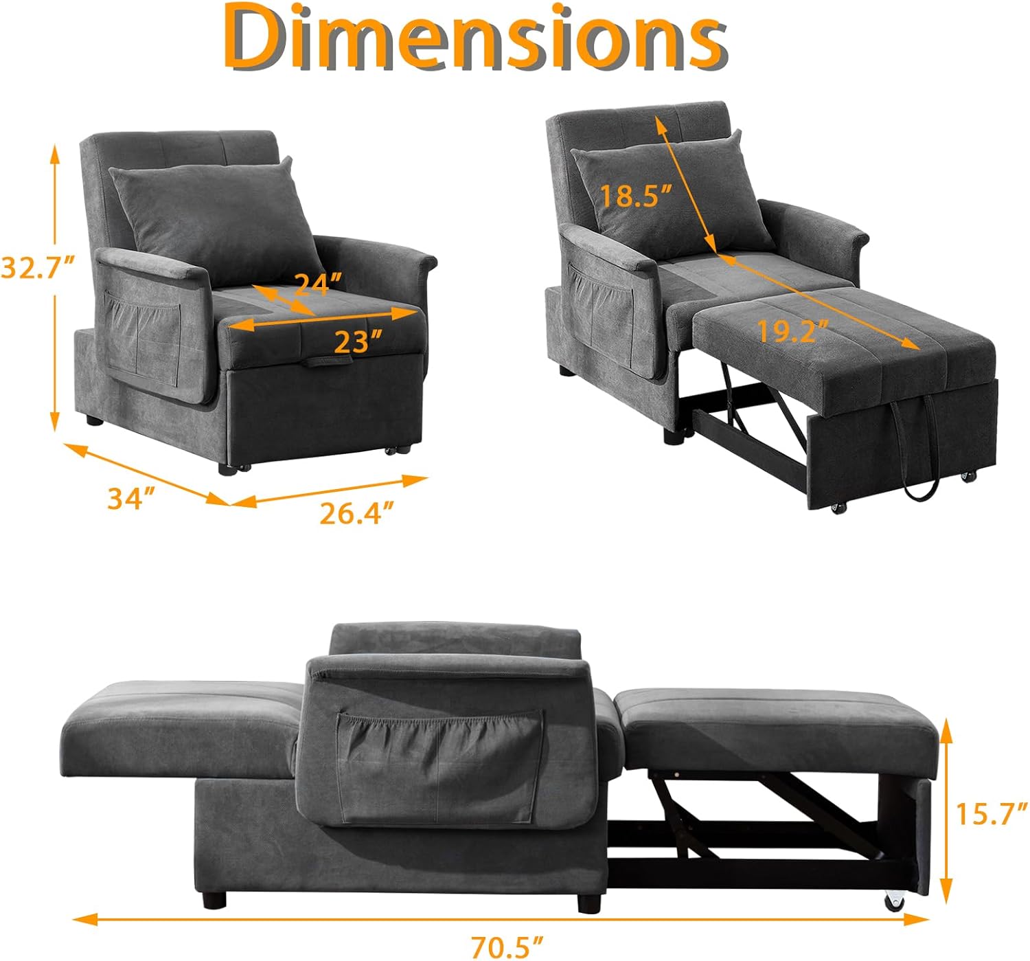 BINGTOO 3 in 1 Folding Sofa Bed Chair with Ottoman Q4673