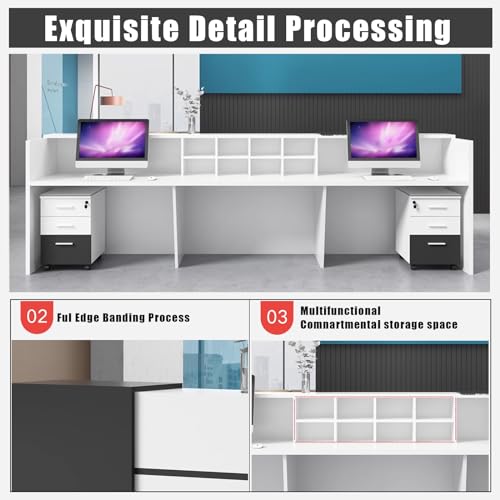 Modern Reception Desk Counter U-Shaped with Lockable Drawer, Wooden Office Lobby Table, Black+White 160cm C699