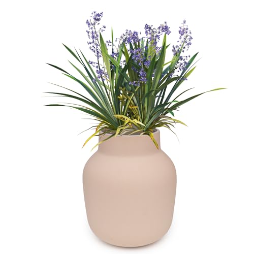 Home Round Oval Flower Vase Pot Modern Flat Navy Indoor & Outdoor Ceramic Bowl Vase for Flowers, Slip Resistant Flower Pot Décor – 6" x 7.5”