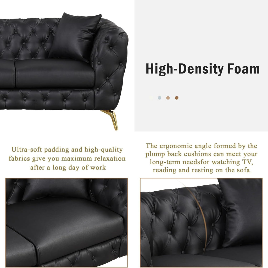 Merax Modern 3-Piece PU Upholstered Sofa Set with Metal Legs, Black D1239