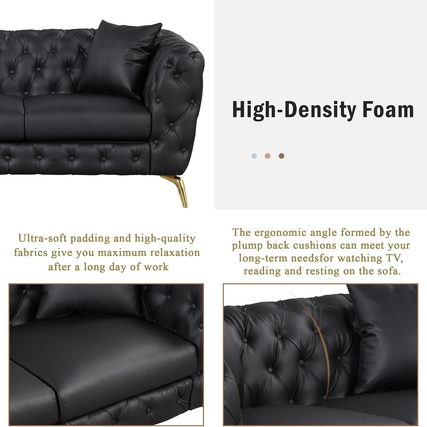 Merax Modern 3-Piece PU Upholstered Sofa Set with Metal Legs, Black D1239