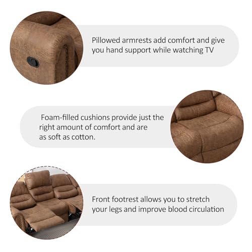 CANMOV Manual Recliner Sofa Set 2 Pieces Living Room Furniture Nut Brown B218538