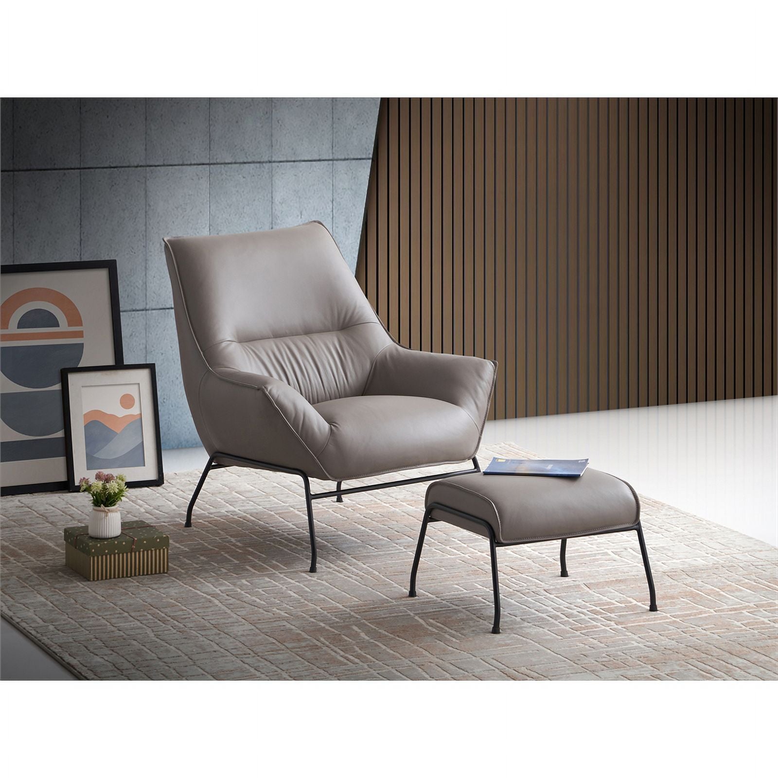 ACME Furniture Jabel Upholstered Leather Accent Chair and Ottoman K9499