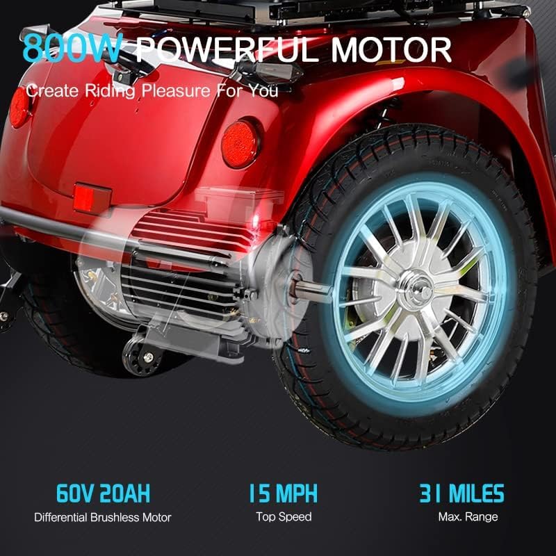 ccko Folding Mobility Electric Scooter 60V 800W for Adults, 4 Wheel, Red W907