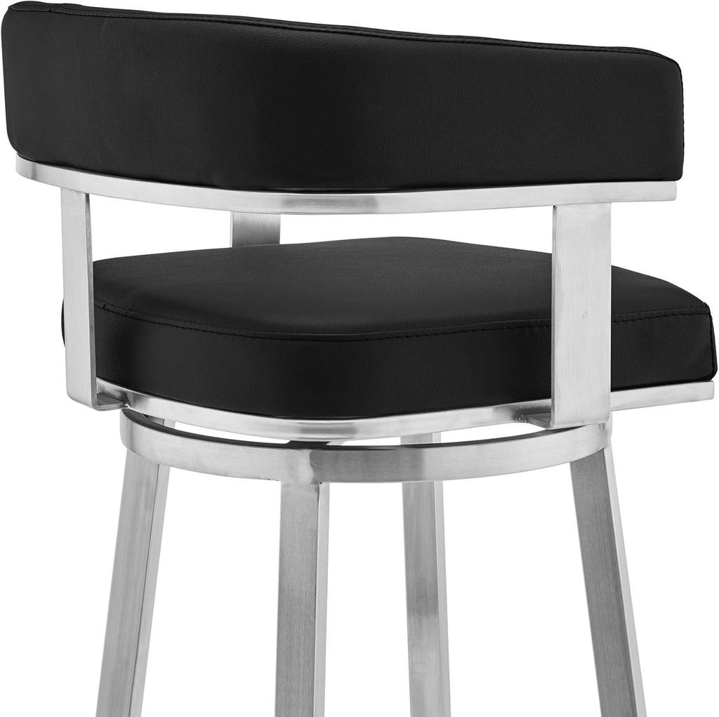 Armen Living Cohen 26" Black Faux Leather Swivel Bar Stool H286027