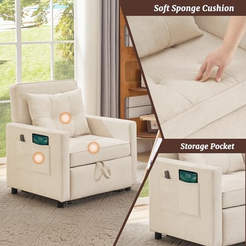3 in 1 Convertible Sleeper Chair Bed with 2 Pillows for Adults Y723