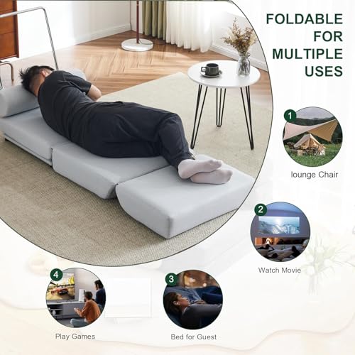 INMOZATA Futon Sofa Bed, Convertible Folding Sleeper Chair, Blue J7981