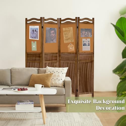 6 Panel Room Divider, 5.6FT Wood Folding Privacy Screen, Light Brown I286444