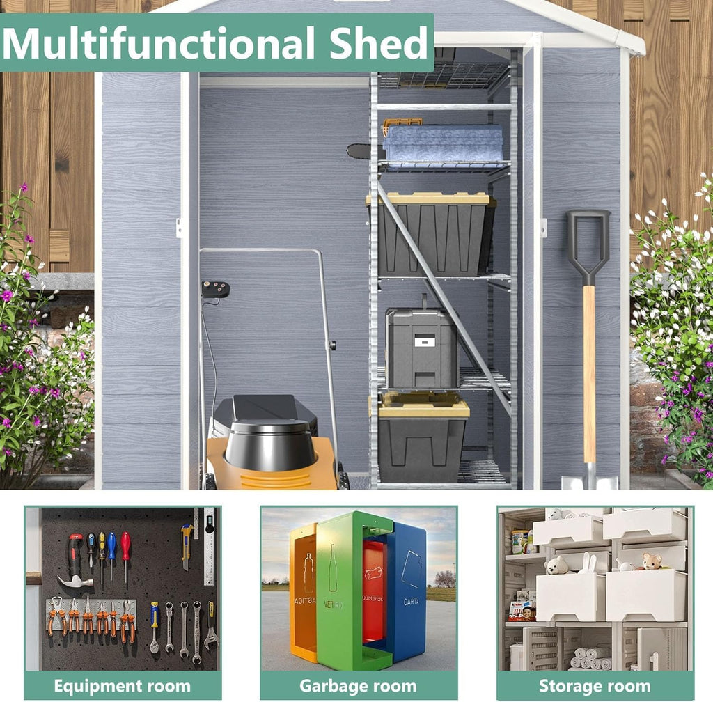 Aoxun 6'x8' Resin Outdoor Storage Shed for Backyard, Gray J1146