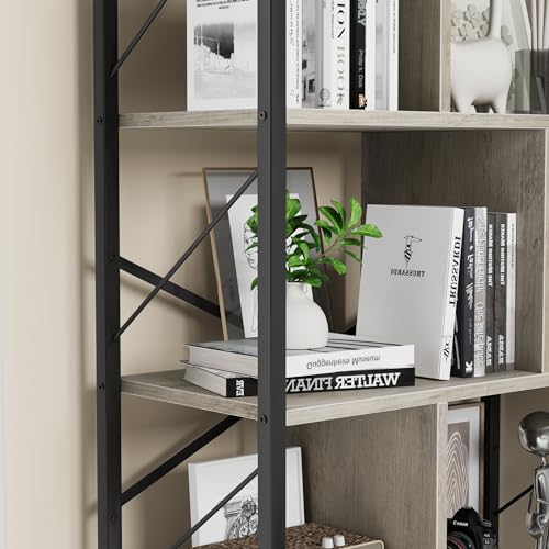 IDEALHOUSE 5 Tier Bookshelf with Storage, 61 Inch Tall, Rustic Brown Y901