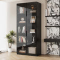 Display cabinet with LDE light and Glass Doors, Bookcase Bookshelf, Wooden Display Cabinet for Home Office, Living Room, and Dining Room - Black (31.5 "W x 16.5 "D x 78.7 "H)