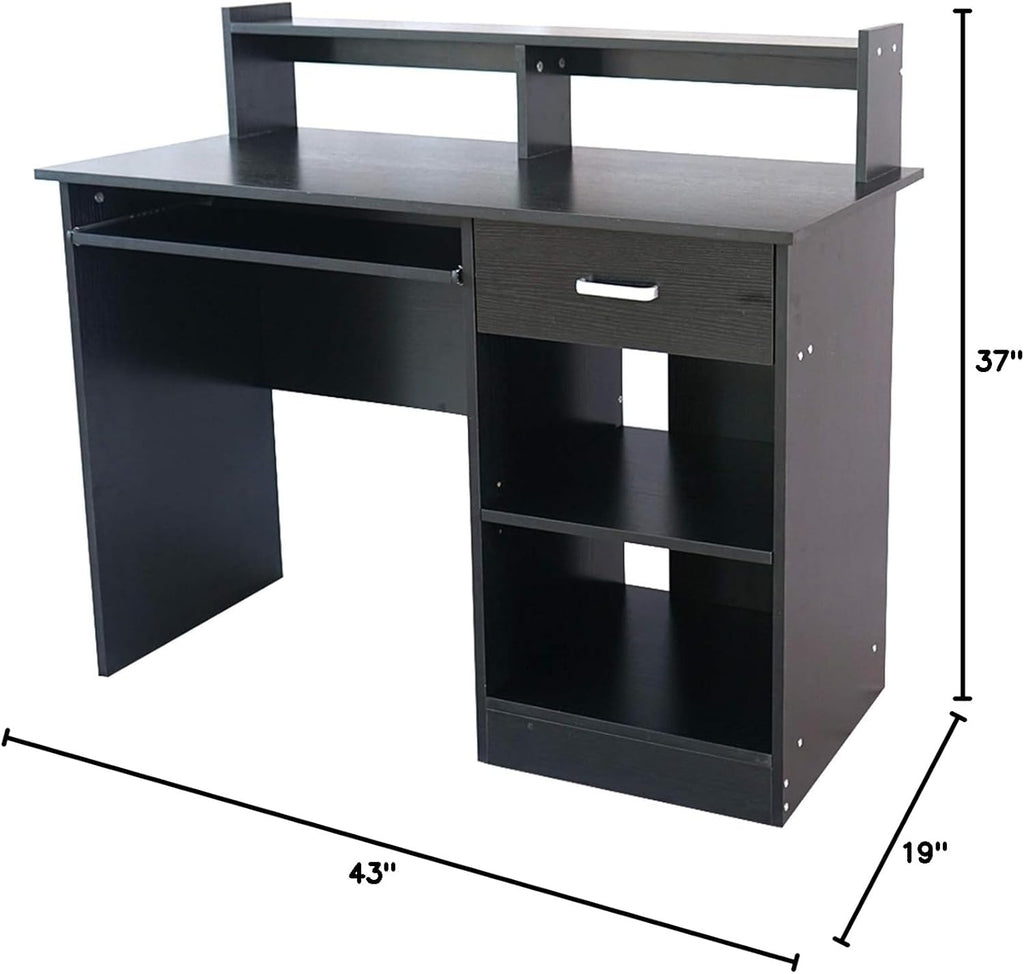 Black Computer Desk with Keyboard Tray and Drawer for Home Office T14048