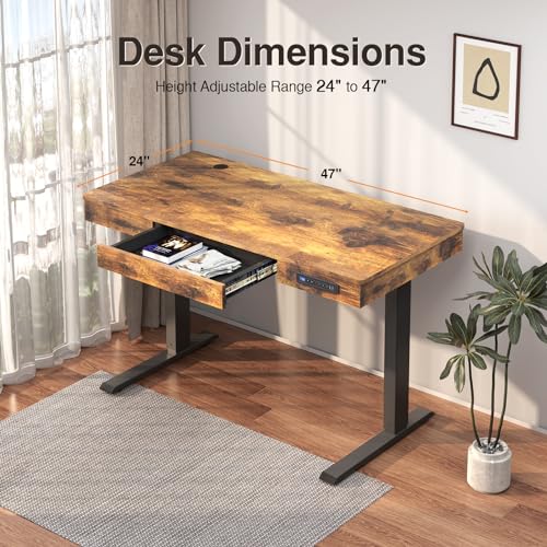 Height Adjustable Electric Standing Desk 48 x 24 Inches Sit Stand Desk Wood Workstation for Home Office P3325