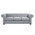Corvus  Aleksis Tufted Chesterfield 3-seater Sofa with Rolled Arms Light Grey Wood, Linen Nailheads, Removable Cushions