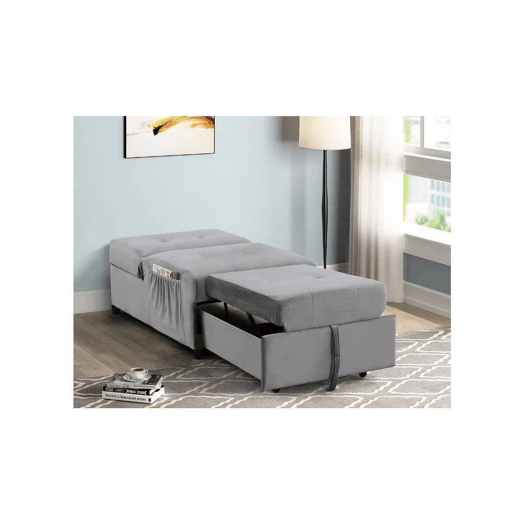 Pemberly Row Velvet Adjustable Sleeper Lounge Chaise Gray E57140