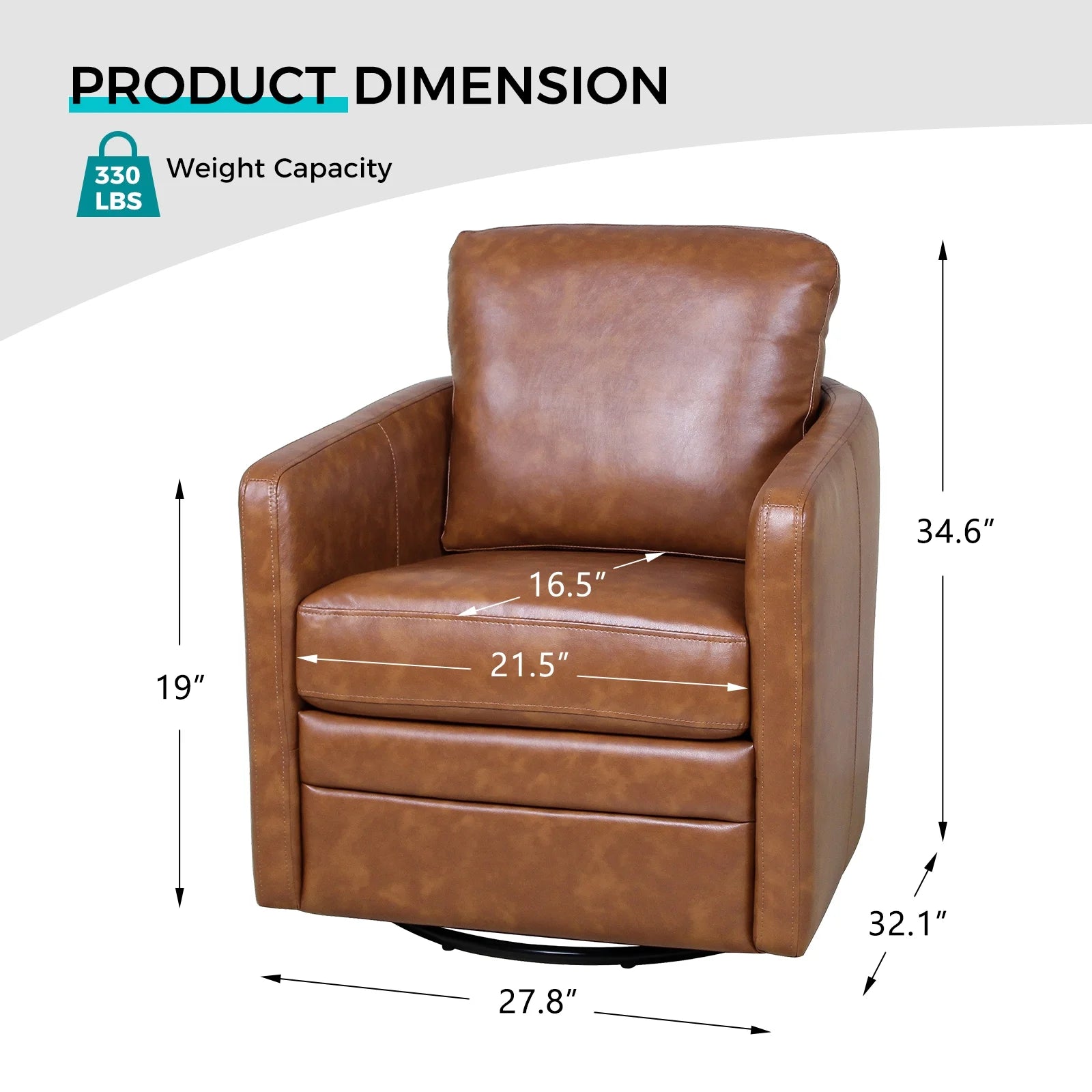 ARTFUL LIVING DESIGN Faux Leather Swivel Accent Chair with Arms Y74991