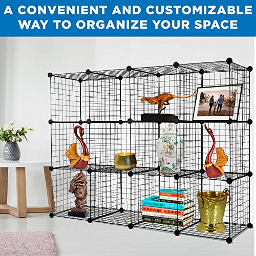 Wire Storage Cubes 12-Cube Metal Grid Organizer, Stackable Shelving, Black L325