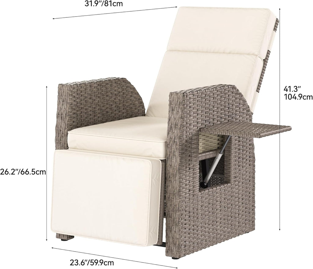 YITAHOME Outdoor Recliner Chair Patio Wicker Lounge Chair with Adjustable Angle, Beige L892