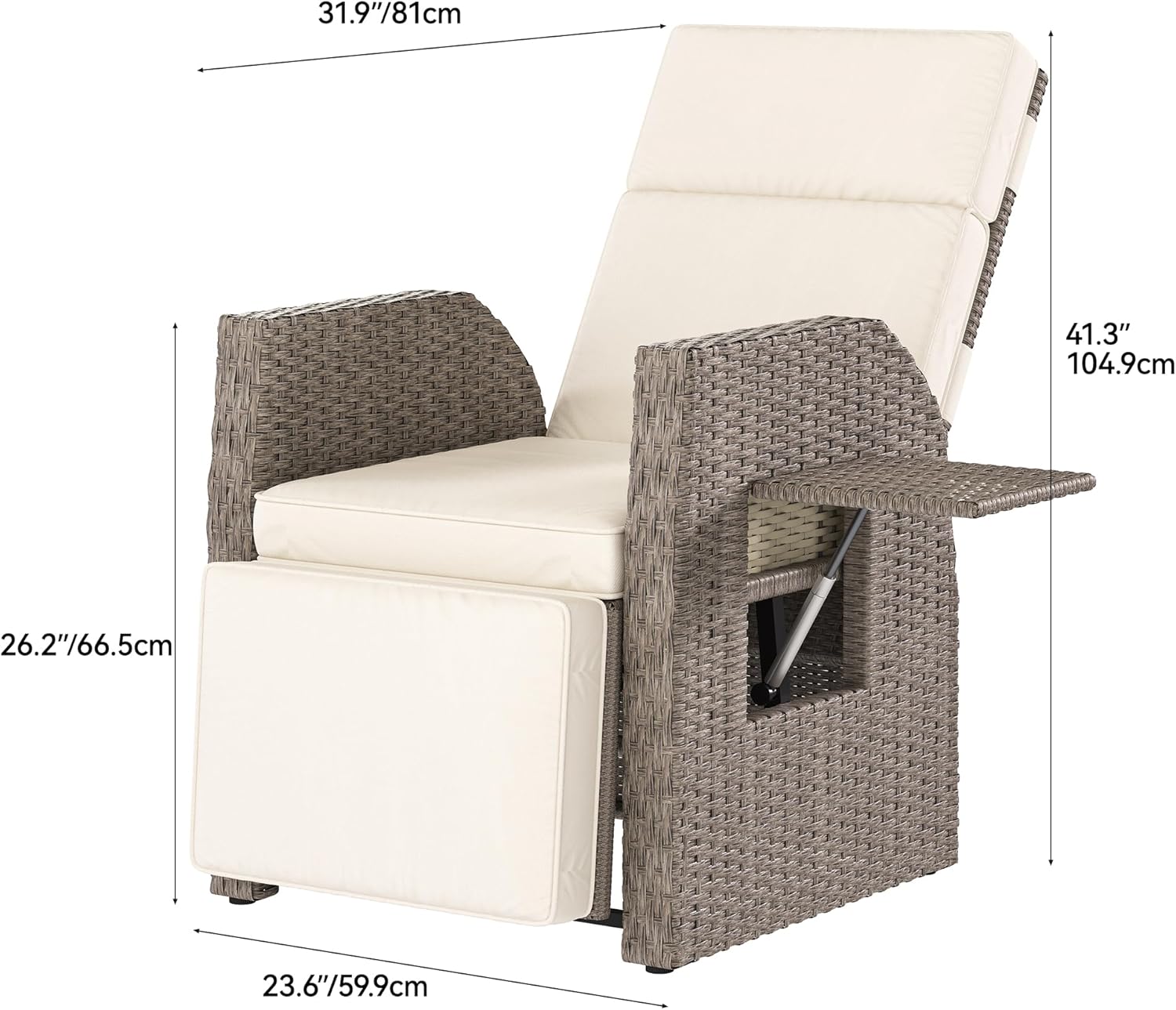 YITAHOME Outdoor Recliner Chair Patio Wicker Lounge Chair with Adjustable Angle, Beige L892