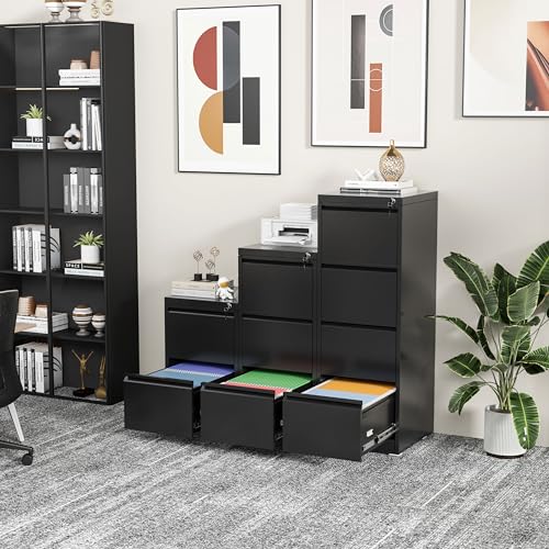 INTERGREAT 4 Drawers File Cabinet with Lock, 18" D Vertical Metal Black Filing Cabinet for Home Office Z6152