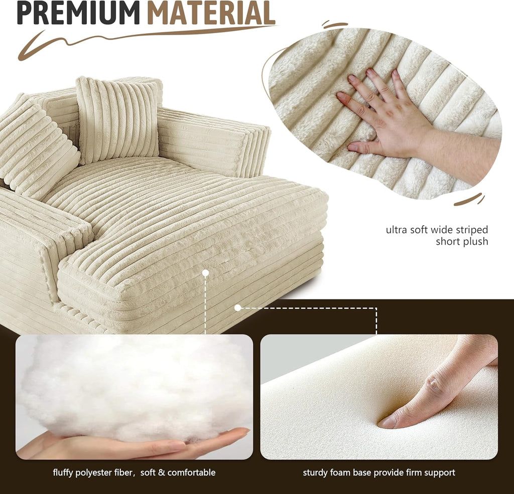 Oversized Chaise Lounge Sofa Upholstered with 2 Throw Pillows V413