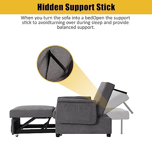 Convertible Chair Sleeper Bed, Folding Ottoman Guest Bed 3 in 1 PU Leather Futon Chair with Lumbar Pillow O60689