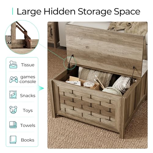 LINSY HOME Farmhouse Coffee Table with Hidden Storage, Light Brown N7813