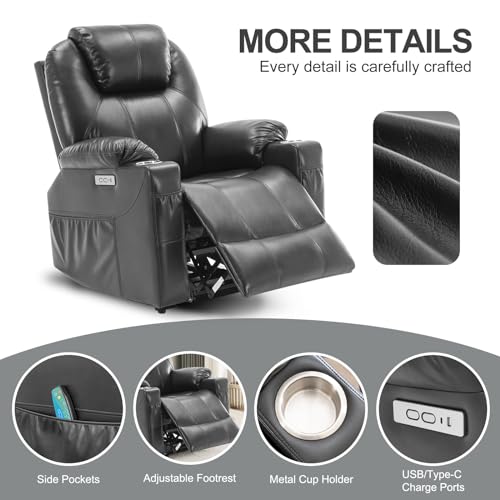 Electric Power Lift Recliner Chair with Heat & Massage for Elderly, PU Leather, Grey U505711