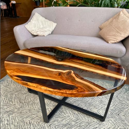 NAV KONST Customized Oval epoxy Resin Solid Wood Opaque Table, Dining Table, Living Room Table, Wooden Epoxy Coffee Table, Side Table Size: 24"X12"X18" (LXBXH)