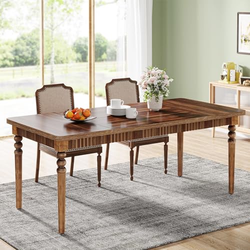 Tribesigns Farmhouse Dining Table for 4-6 People, Rectangular Kitchen Table with Wood Turned Legs, 63-Inch Large Dining Room Table Dinner Table for Home Kitchen Furniture, Oak