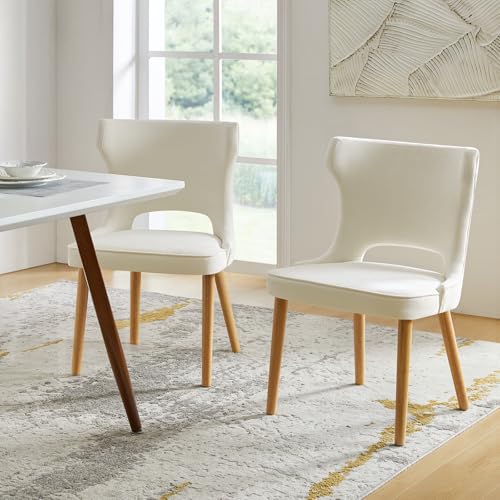 HULALA HOME Dining Chairs Set of 4, Upholstered Fabric Side Chair with Wood Legs, Ivory N925429