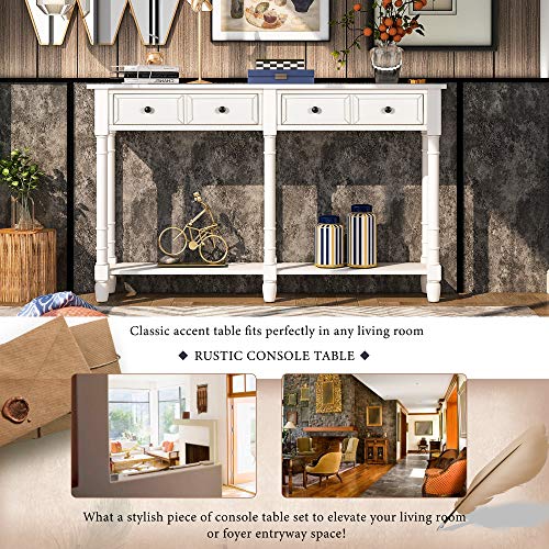 Merax Espresso Wood Narrow Console Table with Drawers and Bottom Shelf X20011