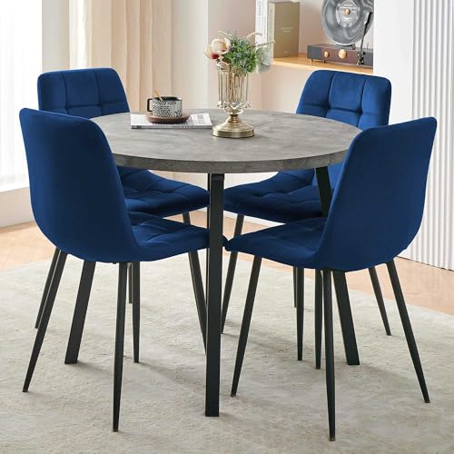 Modern 4-Person Round Dining Table Set with 4 Grey Chairs U158