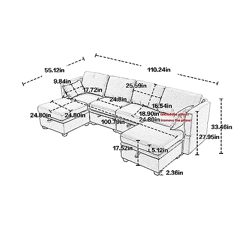 Modular U Shaped Sectional Sofa with Storage, Navy Z7285