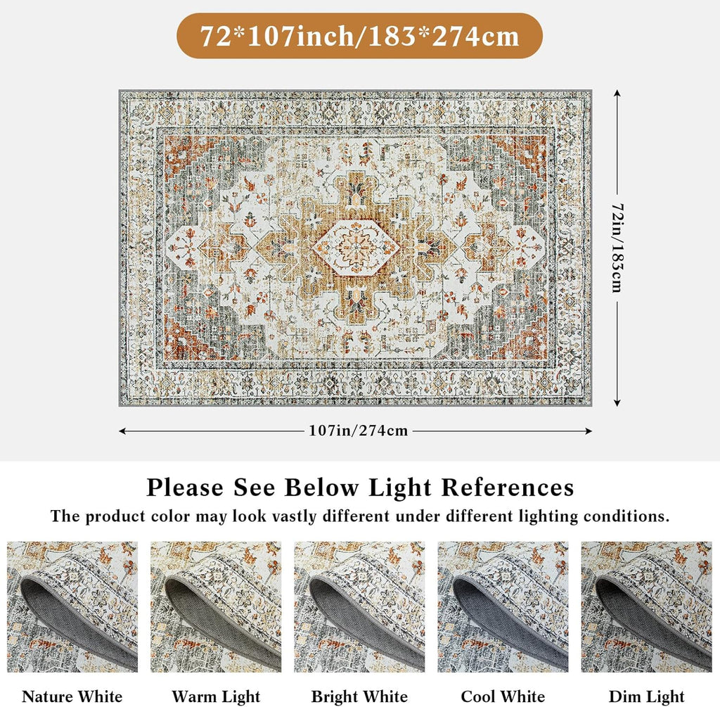 Moynesa Ultra-Thin Vintage Area Rug 6x9, Washable Low Pile Carpet K53642