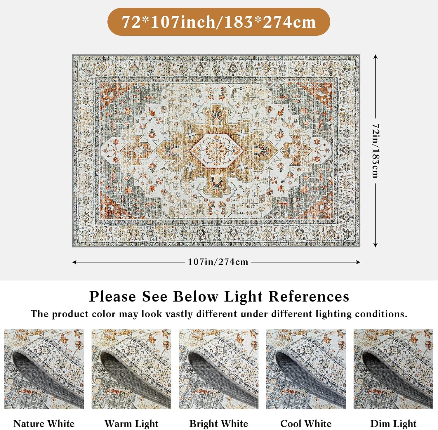 Moynesa Ultra-Thin Vintage Area Rug 6x9, Washable Low Pile Carpet K53642