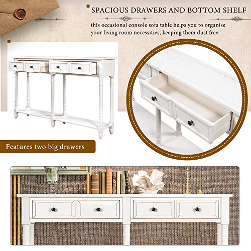 Merax Espresso Wood Narrow Console Table with Drawers and Bottom Shelf X20011